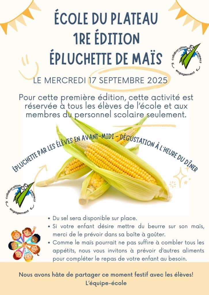 . 1 Ecole du Plateau 1re edition Epluchette de mais 17 septembre 2025